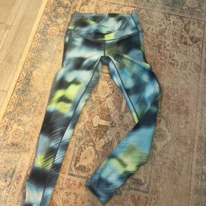 Athleta super soft brushed tights blues and greens XS